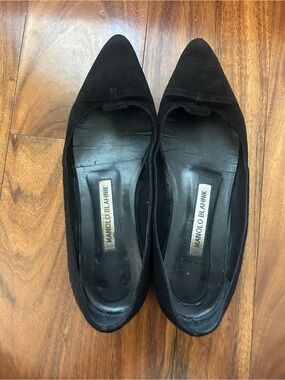 Manolo Blahnik Black Suede Pointed-Toe Ballet Flats